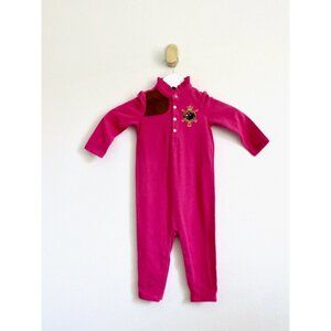 NEW! Ralph Lauren Baby Coverall Suede Detail Big Logo Magenta Pink Girls 12 M